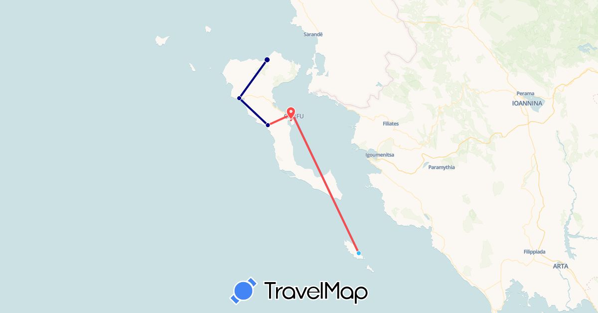TravelMap itinerary: driving, hiking, boat in Greece (Europe)